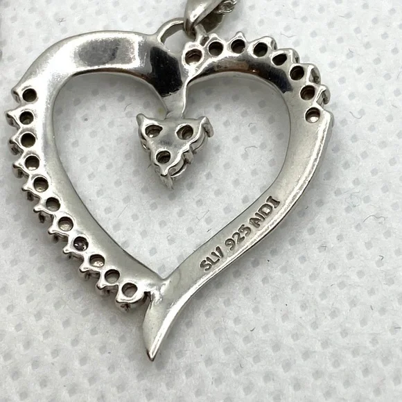 925 Sterling Heart Necklace Pendant with 5 Diamonds Fine Jewelry